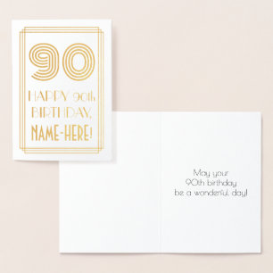 90th Birthday - Art Deco Inspired Look "90" & Name Foil Card