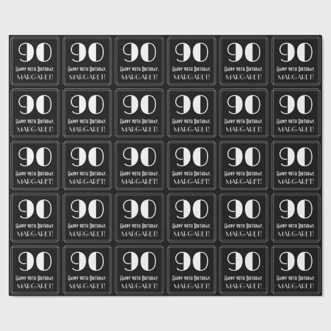 90th Birthday - Art Deco Inspired Look "90", Name Wrapping Paper (Seam)