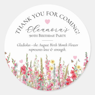 90th Birthday August Birth Flower Custom Favour Classic Round Sticker