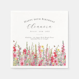 90th Birthday August Birth Flower Custom Napkin