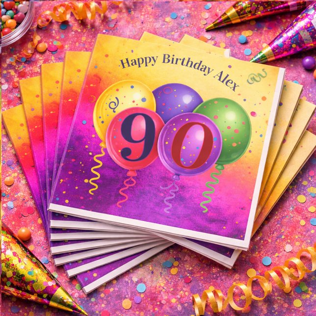 90th Birthday Balloon Confetti Party Napkin (Creator Uploaded)