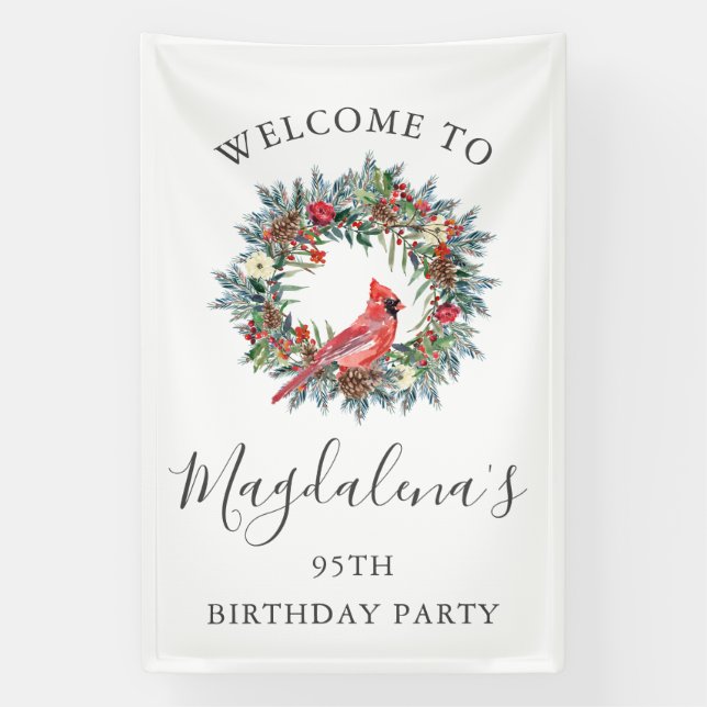 90th Birthday Banner Red Cardinal Custom Welcome (Vertical)