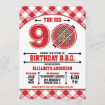 90th Birthday Barbecue Invitation<br><div class="desc">Celebrate the Big 9 O with this Birthday Barbecue Invitation with a red hot grill and gingham tablecloth pattern. Customize with your own text. Original Illustration by pj_design. Contact me for any help you need.</div>