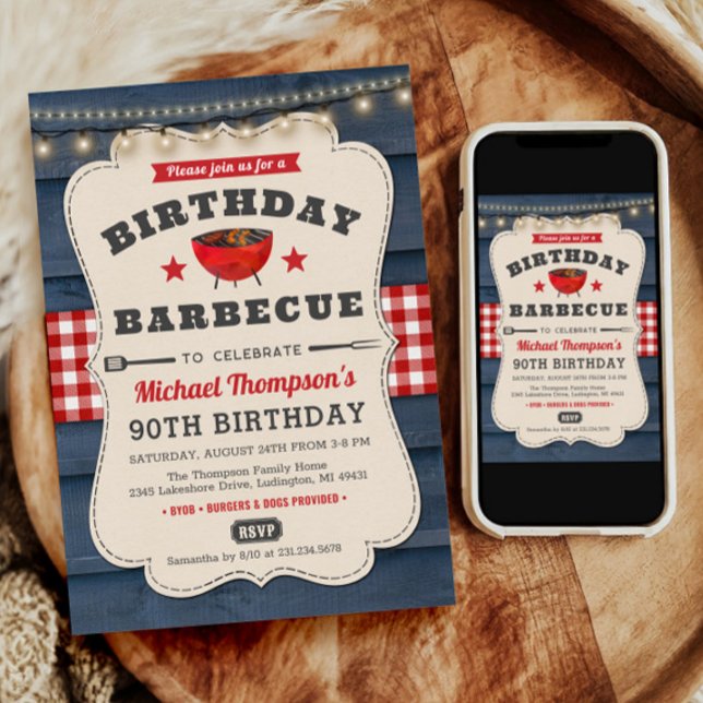 90th Birthday BBQ Summer Barbecue Party Invitation (90th Birthday Invitation, Barbecue Birthday, BBQ Birthday Invite, Summer Birthday Invitation)