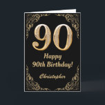 90th Birthday Black and Gold Glitter Frame Card<br><div class="desc">90th Birthday Black and Gold Glitter Frame. For further customization,  please click the "Customize it" button and use our design tool to modify this template.</div>