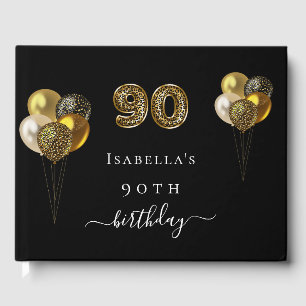 90th birthday black gold leopard animal birthday guest book
