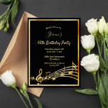 90th birthday black gold music notes invitation postcard<br><div class="desc">A trendy, modern 90th birthday party invitation card for both men and women. A classic black background, with faux gold frame and music notes, golden coloured letters. Templates for your party information. Back: white background. Tip: If you don't want it to look like a postcard, click customize, go to the...</div>