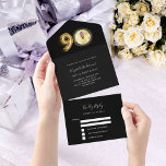 90th birthday black gold photo rsvp all in one invitation<br><div class="desc">A black background,  decorated with a large number 90 in faux gold.  Personalize and add a photo,  name,  party details,  RSVP date,  return address and name.</div>