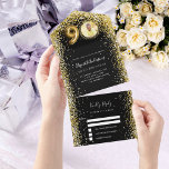 90th birthday black gold photo rsvp all in one invitation<br><div class="desc">A black background,  decorated with golden confetti and a large number 90 in faux gold.  Personalize and add a photo,  name,  party details,  RSVP date,  return address and name.</div>