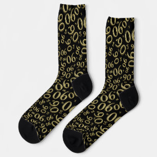 90th Birthday Black/Gold Random Number Pattern 90 Socks