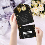 90th birthday black gold stars photo rsvp all in one invitation<br><div class="desc">A black background,  decorated with golden stars and a large number 90 in faux gold.  Personalize and add a photo,  name,  party details,  RSVP date,  return address and name.</div>
