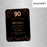 90th birthday black rose gold invitation magnet<br><div class="desc">For an elegant 90th birthday party. A black background. Decorated with rose gold stars.  Personalize and add a name,  party details,  year of birth. The name is written with a hand lettered style script</div>