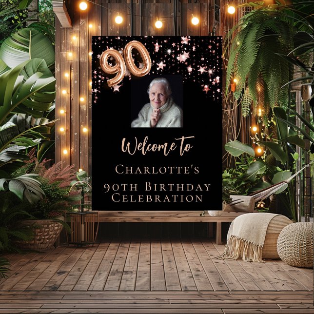 90th Birthday black rose gold photo star welcome Poster (Creator Uploaded)