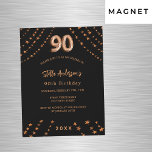 90th birthday black rose gold stars luxury magnetic invitation<br><div class="desc">For an elegant 90th birthday party. A black background. Decorated with rose gold stars.  Personalize and add a name,  party details,  year of birth. The name is written with a hand lettered style script</div>
