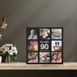 90th birthday black silver custom photo collage faux canvas print<br><div class="desc">A unique gift for a 90th birthday, celebrating her life with a collage of 8 of your own photos, pictures. Personalize and add her name and a date. A chic black background. The name is written with a modern hand lettered style script, number 90 with a faux silver balloon style...</div>