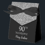 90th Birthday Black Silver Glitter Thank You Favor Box<br><div class="desc">This fabulous modern 90th Birthday Black Silver Glitter Thank You favour box with sparkling silver glitter, the birthday girl's name in a trendy script font, and tied with an elegant black bow would be perfect for your event. It would be great for a candy station, on a thank you gift...</div>