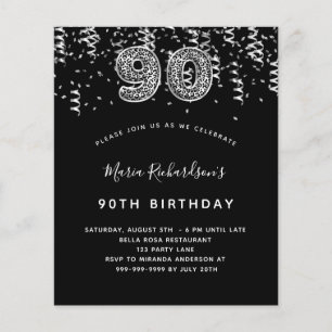 90th birthday black silver leopard invitation