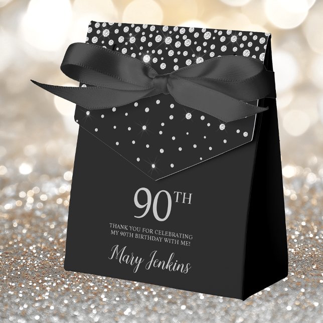 90th Birthday Black Sparkly Thank You Favor Box (Creator Uploaded)