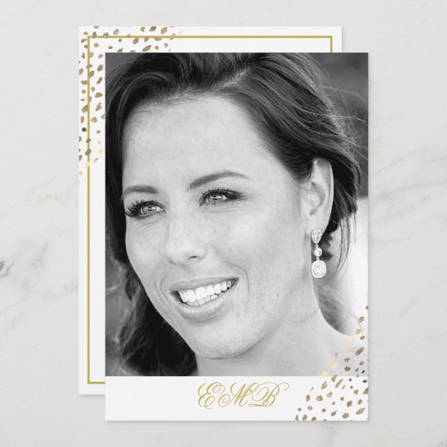 90th Birthday Black White Photo Gold  Elegant Invitation (Front/Back)