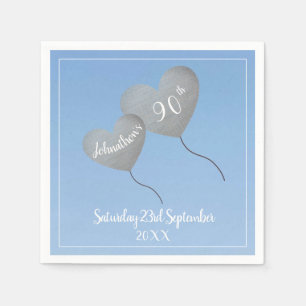 90th birthday blue balloon napkin