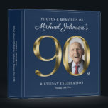 90th Birthday Blue Elegant Gold Text Photo Classy<br><div class="desc">90th Birthday Blue Elegant Gold Text Photo Classy 3 ring binder. Simple yet classy birthday theme design with the birth year milestone in solid gold text effect! Elegantly design for any gender, male or female. Definitely a solid way to celebrate your birthday milestone! Check out the collection for co-ordinating items...</div>