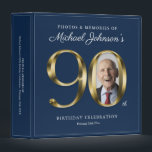 90th Birthday Blue Elegant Gold Text Photo Classy Binder<br><div class="desc">90th Birthday Blue Elegant Gold Text Photo Classy 3 ring binder. Simple yet classy birthday theme design with the birth year milestone in solid gold text effect! Elegantly design for any gender, male or female. Definitely a solid way to celebrate your birthday milestone! Check out the collection for co-ordinating items...</div>
