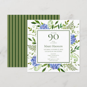 90th Birthday Blue Hydrangeas Invitation