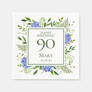 90th Birthday Blue Hydrangeas Napkin