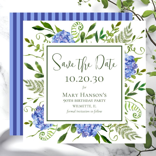 90th Birthday Blue Hydrangeas Save The Date (Creator Uploaded)