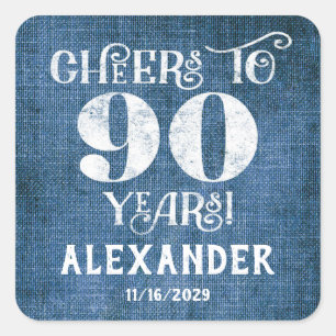 90th Birthday Blue Linen Thank You Favor Stickers