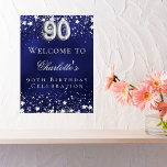 90th Birthday blue silver stars welcome party Poster<br><div class="desc">A welcome poster for a 90th birthday party.  A navy blue background with elegant faux silver stars. The blue colour is uneven.  Personalize and add a name and text.  White letters.</div>