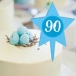 90th Birthday Blue Star Cake Pick<br><div class="desc">Star shaped,  acrylic cake topper for a 90th birthday milestone celebration. Cake topper colours are blue with white numbers. You may edit birthday age as desired.</div>