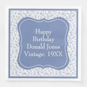 90th Birthday Blue/White Bracket Number Pattern Napkin