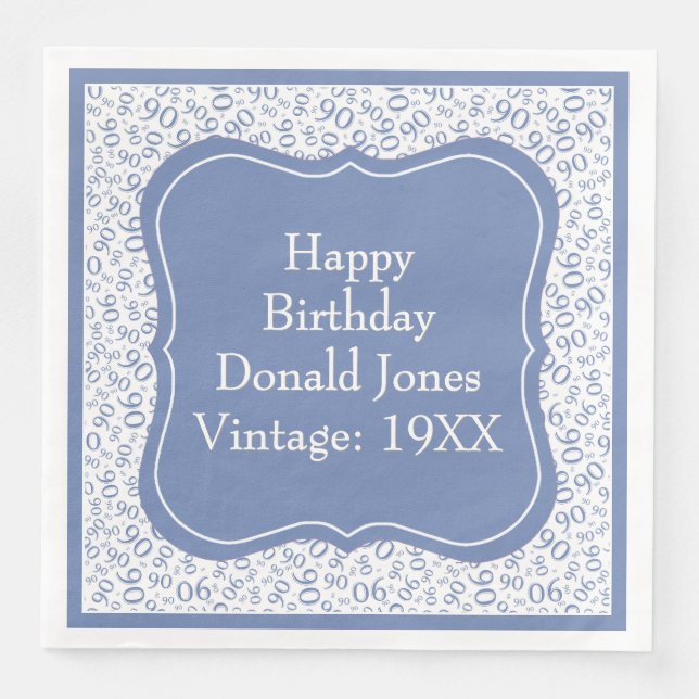 90th Birthday Blue/White Bracket Number Pattern Napkin (Front)