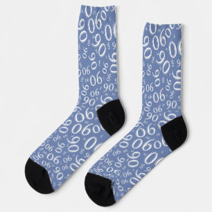 90th Birthday Blue/White Random Number Pattern 90 Socks