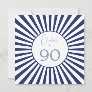 90TH Birthday Blue White Stripe Stylish Invitation