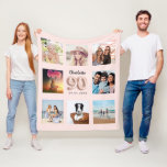 90th birthday blush rose gold photo collage name  fleece blanket<br><div class="desc">A unique gift for a 90th birthday, celebrating her life with a collage of 8 of your own photos, pictures. Personalize and add her name and a date. A chic, girly rose gold, blush pink background. The name is written with a modern hand lettered style script. Number 90 with a...</div>