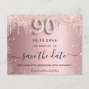 90th birthday blush silver budget save the date flyer