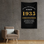 90th Birthday Born 1935 Add Name Black Gold Banner<br><div class="desc">90th Birthday Party Wall Banner - Customizable Black and Gold Decorative Piece. Celebrate an impressive milestone with our Birthday Party Wall Banner. This one-of-a-kind black and gold banner is not just a decoration, it's a statement piece. Customizable to your preferences, it's an elegant and fun way to mark the start...</div>