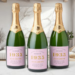 90th Birthday Born 1935 Add Name Pink Grey Sparkling Wine Label<br><div class="desc">Personalized Birthday add your name and year sparkling wine label. Edit the name and year with the template provided. A wonderful custom pink birthday party item. More gifts and party supplies available with the "setting standards" design in the store.</div>