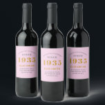 90th Birthday Born 1935 Add Name Pink Grey Wine Label<br><div class="desc">Personalized Birthday add your name and year sparkling wine label. Edit the name and year with the template provided. A wonderful custom pink birthday party item. More gifts and party supplies available with the "setting standards" design in the store.</div>