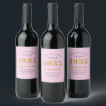 90th Birthday Born 1935 Add Name Pink Grey Wine Label<br><div class="desc">Personalized Birthday add your name and year sparkling wine label. Edit the name and year with the template provided. A wonderful custom pink birthday party item. More gifts and party supplies available with the "setting standards" design in the store.</div>