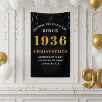 90th Birthday Born 1936 Add Name Black Gold