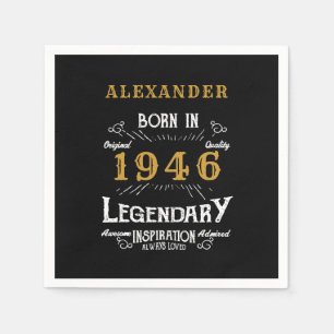 90th Birthday Born 1936 Black Gold Retro Vintage Napkin