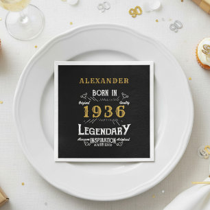 90th Birthday Born 1936 Black Gold Retro Vintage Napkin