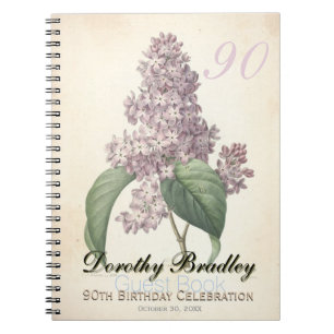 90th Birthday Botanical Vintage Lilac Guest Book