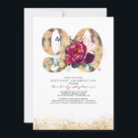 90th Birthday Burgundy Red and Gold Glitters Invitation<br><div class="desc">Gold Glitters 90th Birthday Invitation</div>