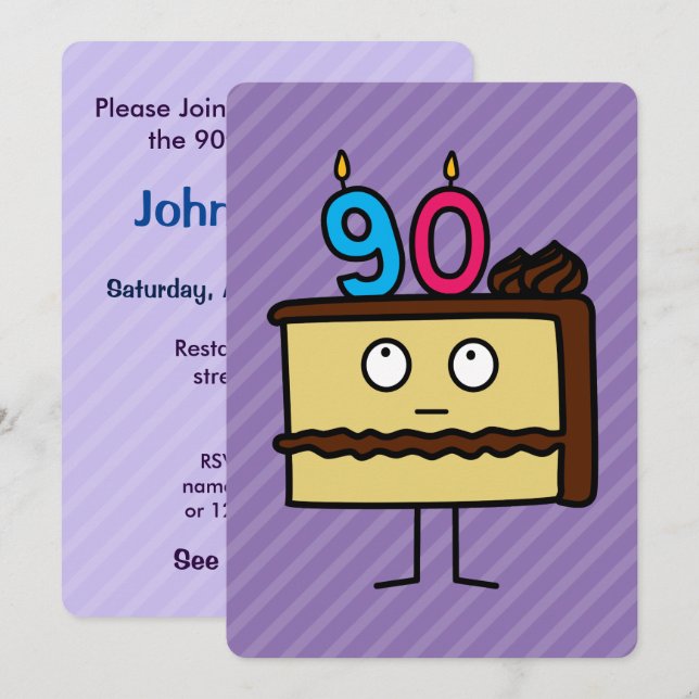 90th Birthday Cake with Candles Invitation (Front/Back)