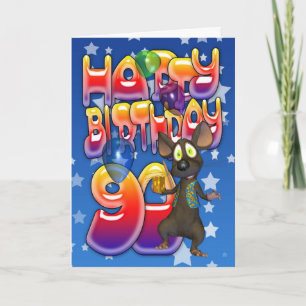 90th Birthday Card cute with little mouse