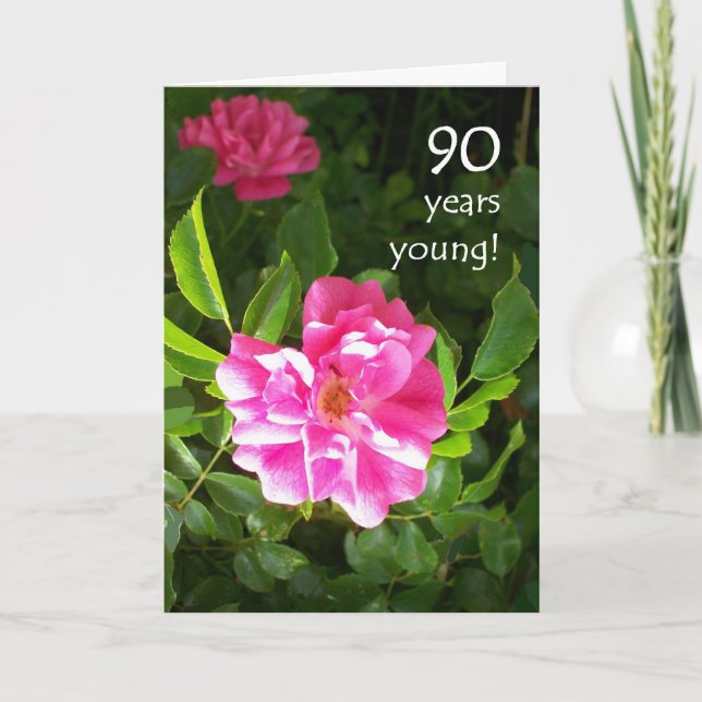 90th Birthday Card - Pink Roses (Front)